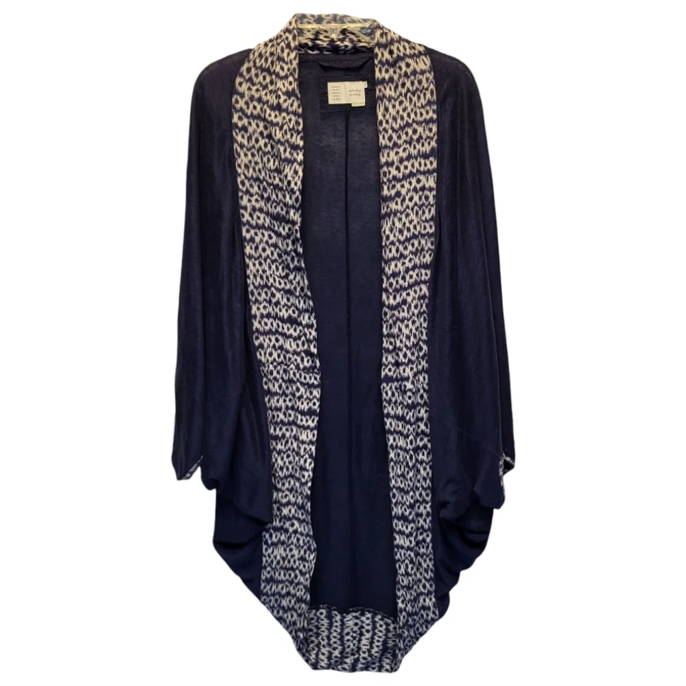 Saturday Sunday Blue & Cream Linen Cardigan Duster with Shawl Collar- Size XS/S - Picture 2 of 6